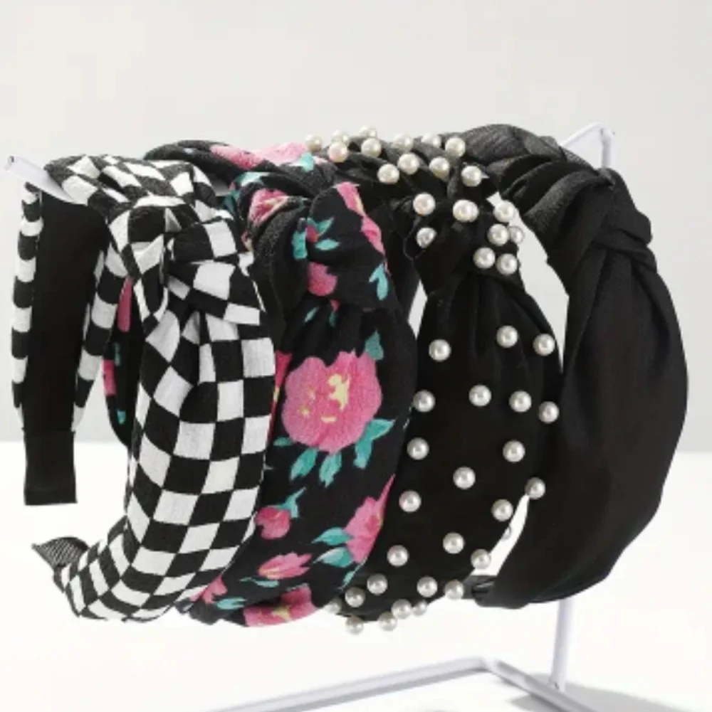 4pcs Fabric Knot Headbands, Black NEW